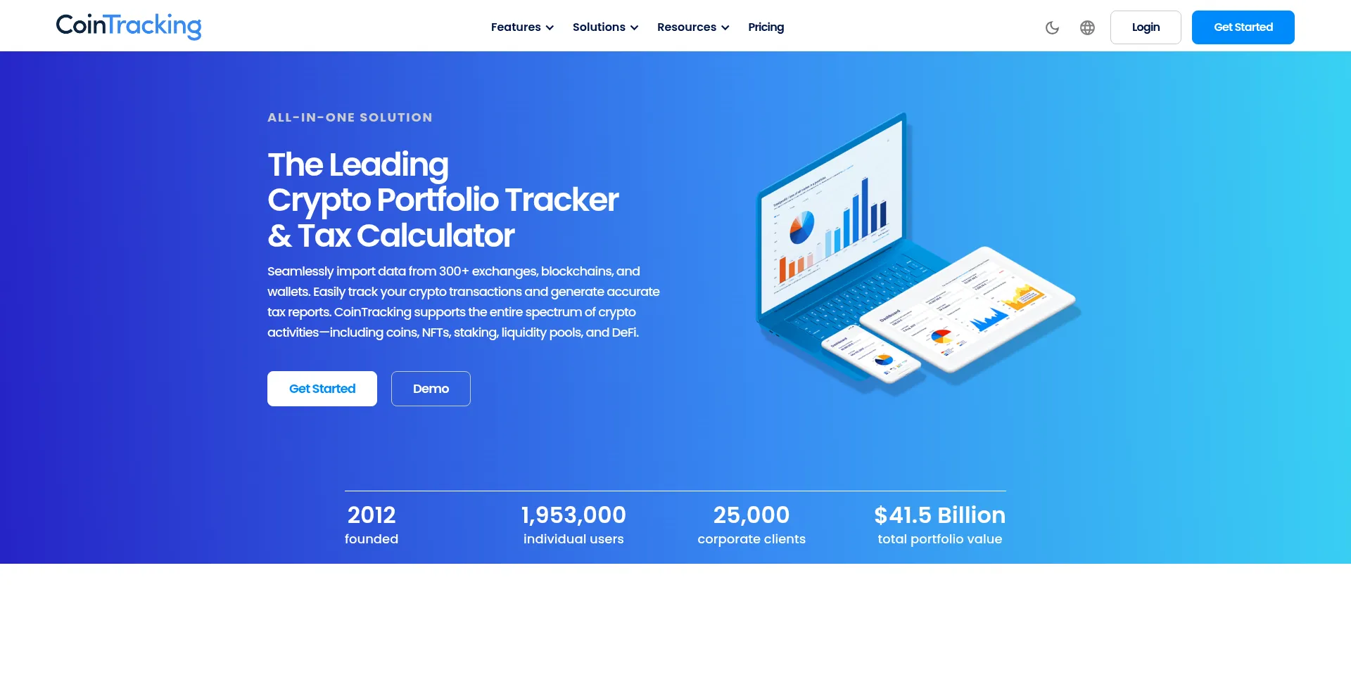Website screenshot of Cointracking.info