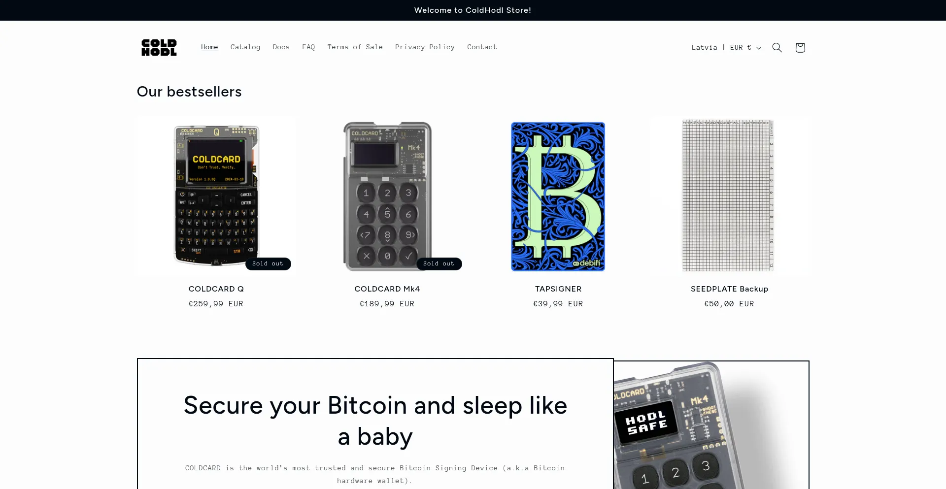 Website screenshot of Coldhodl.com