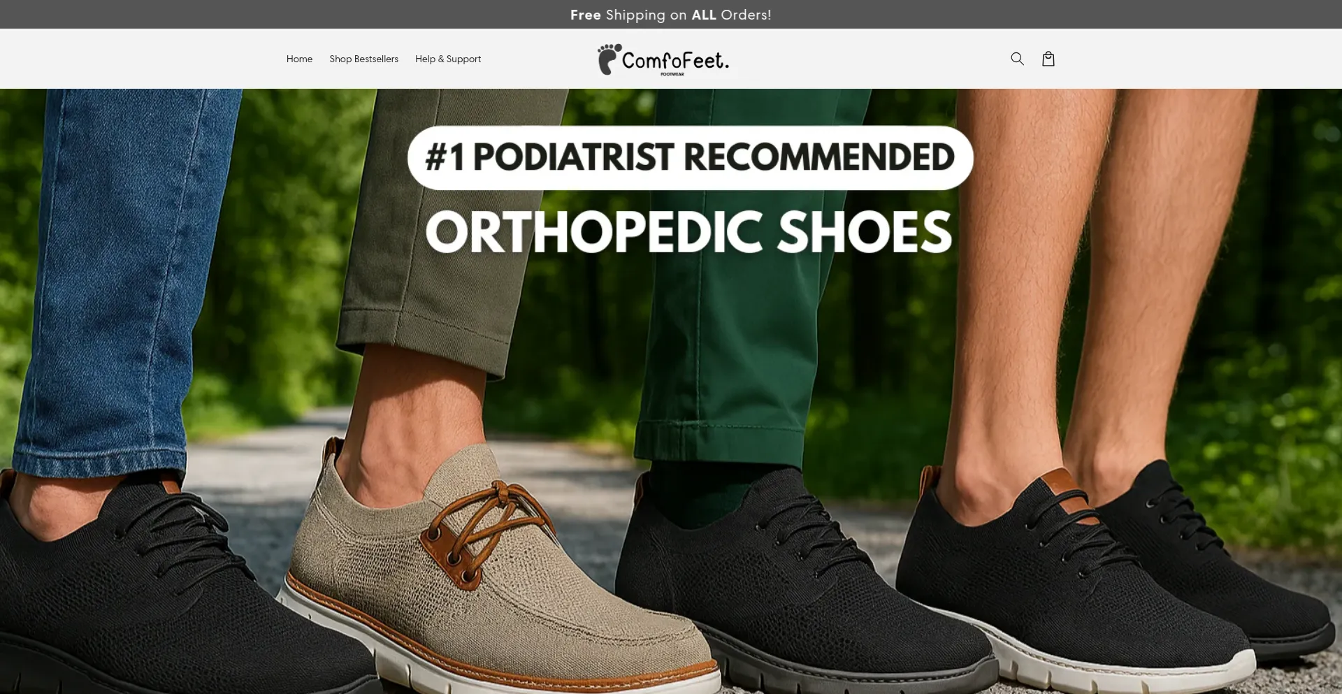 Website screenshot of Comfofeet.com