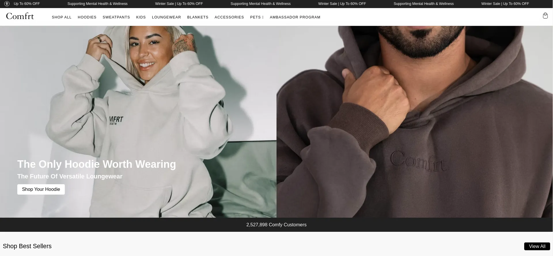 Website screenshot of Comfrt.com