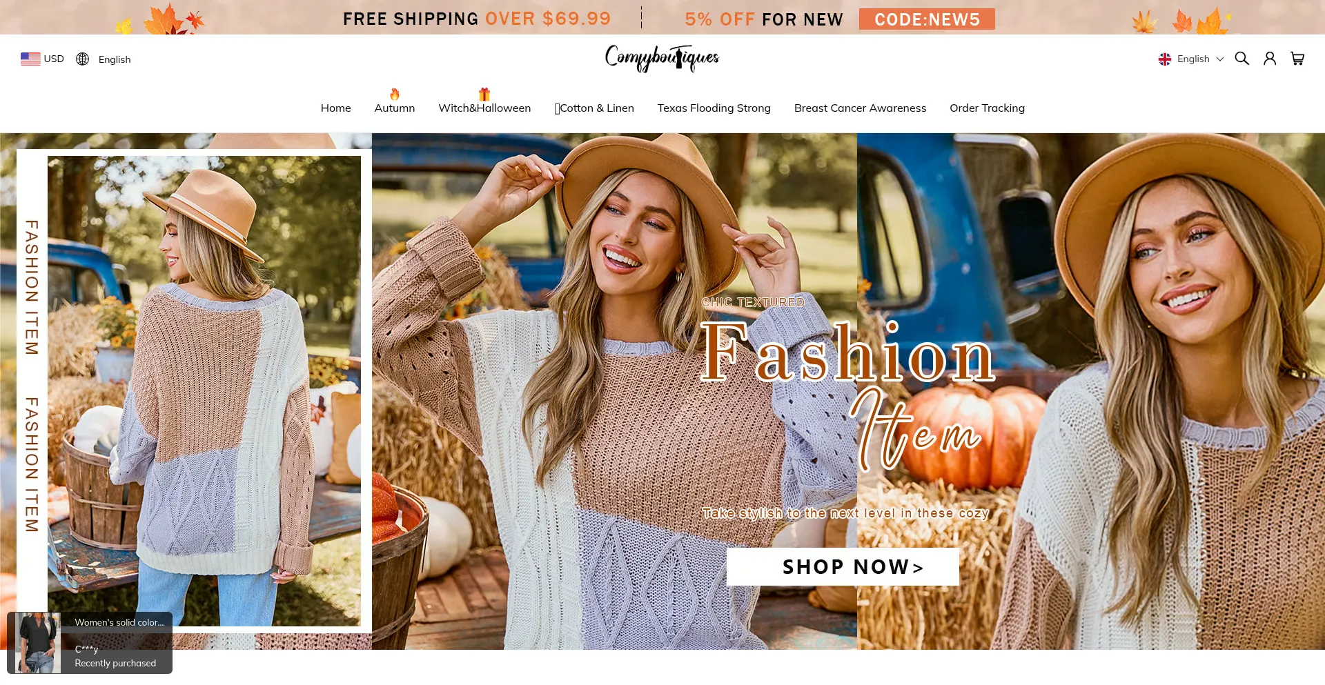Website screenshot of Comfyboutiques.com