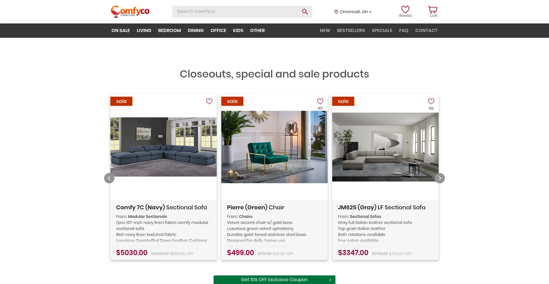 Website screenshot of Comfyco.com