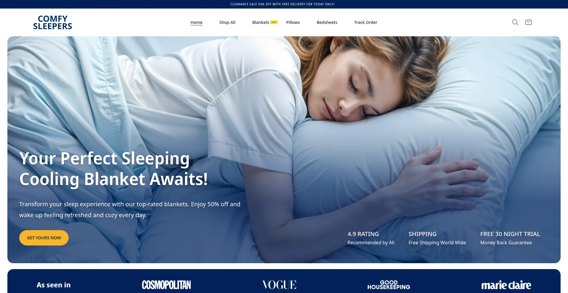 Website screenshot of Comfysleepers.com