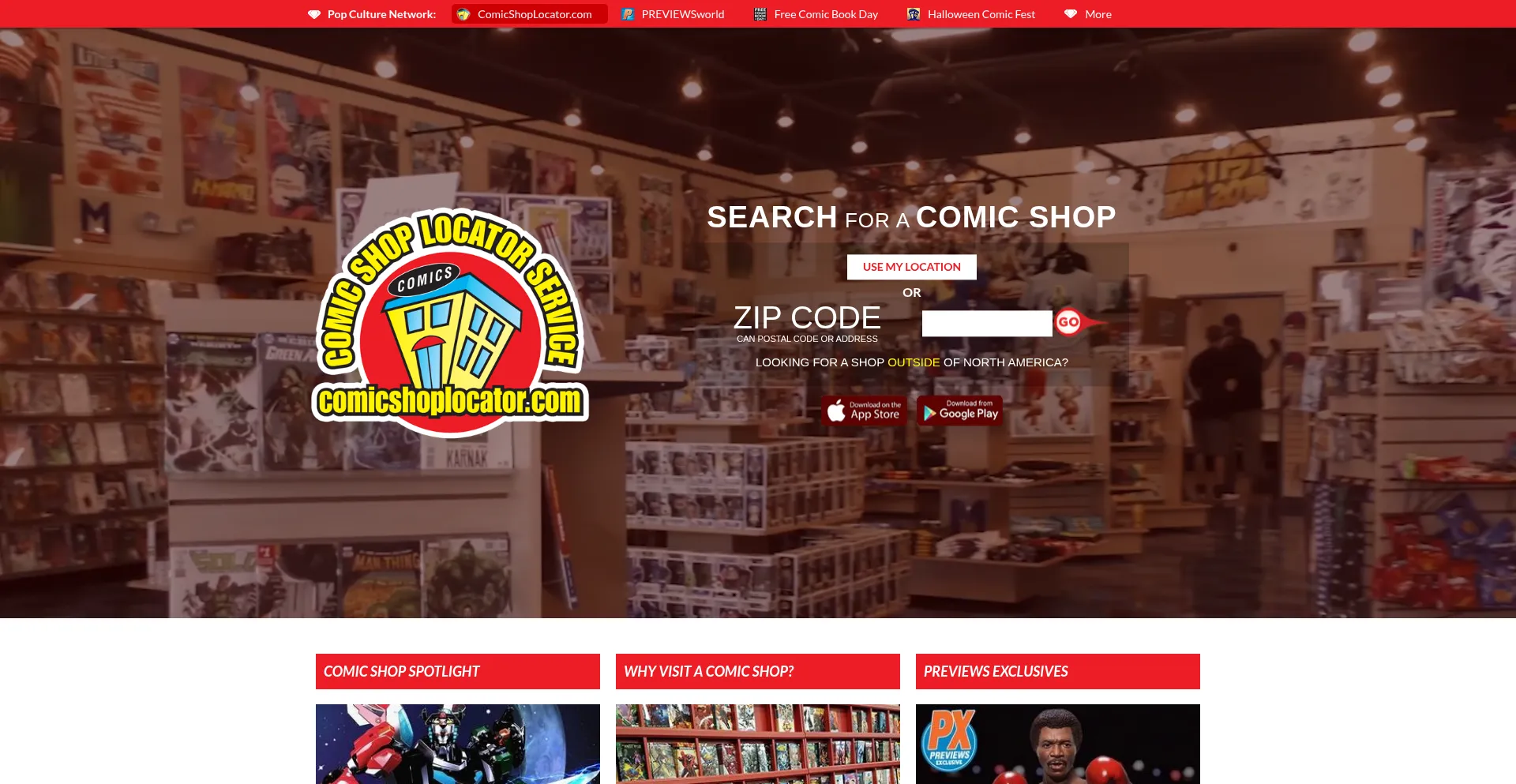Comicshoplocator.com Screenshot