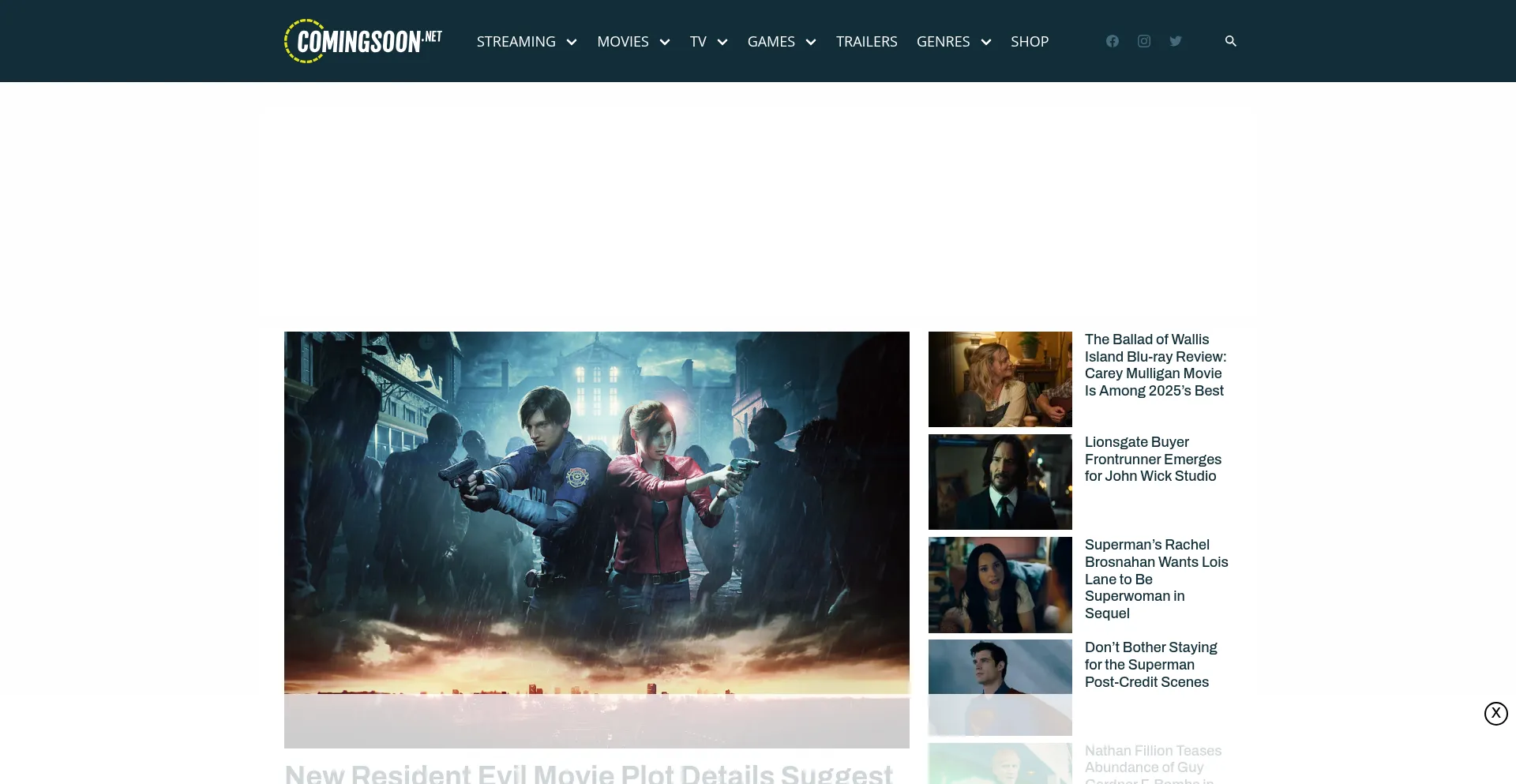 Website screenshot of Comingsoon.net