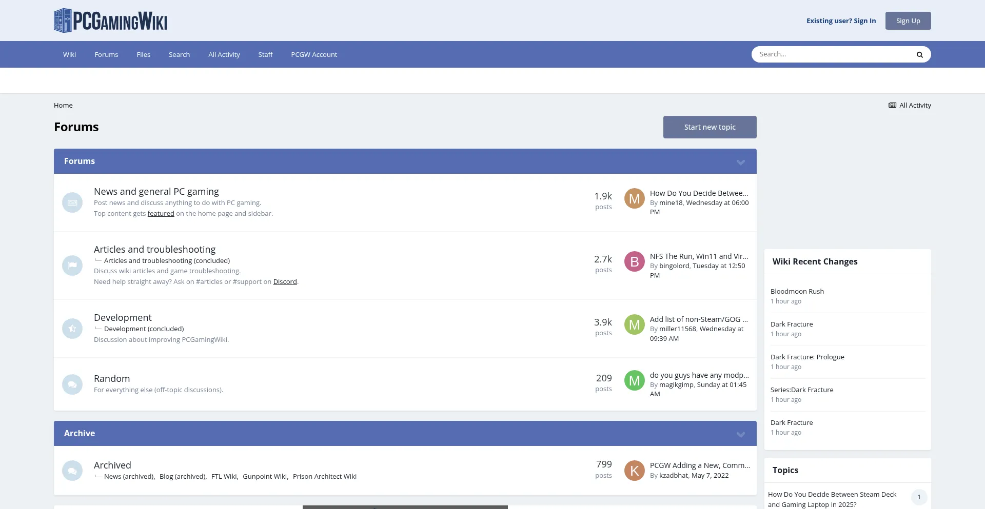 Website screenshot of Community.pcgamingwiki.com