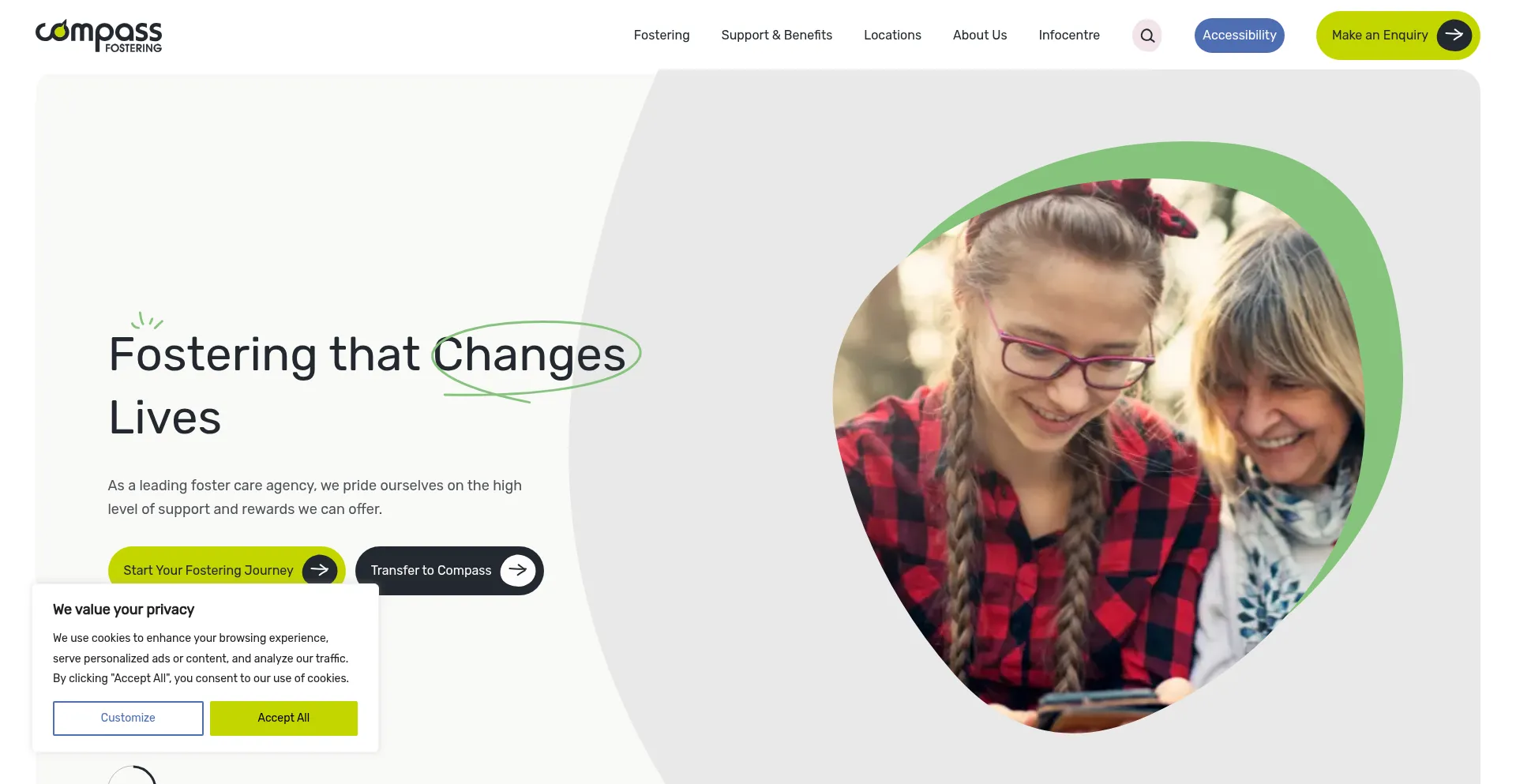 Website screenshot of Compassfostering.com