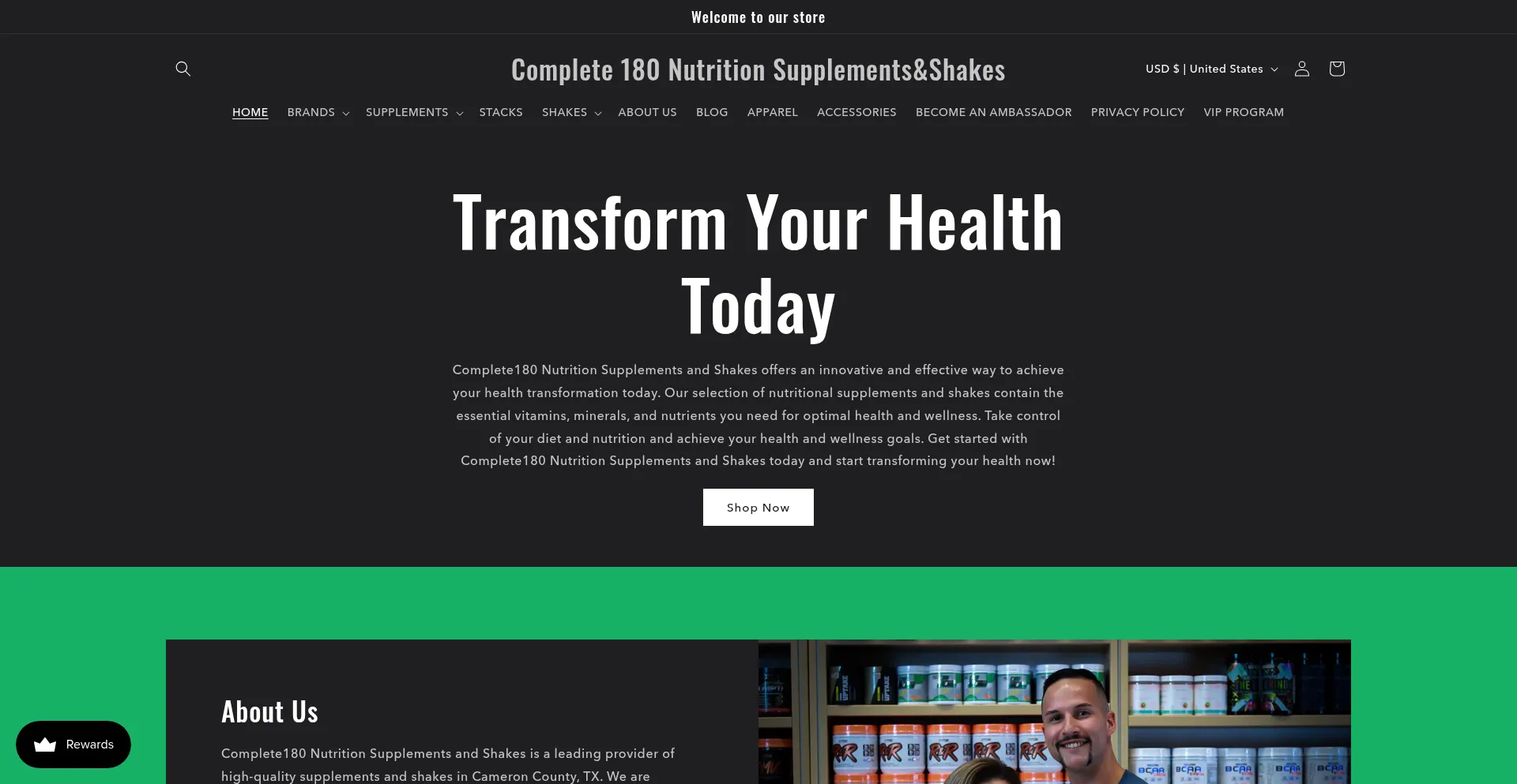 Website screenshot of Complete180supps.com