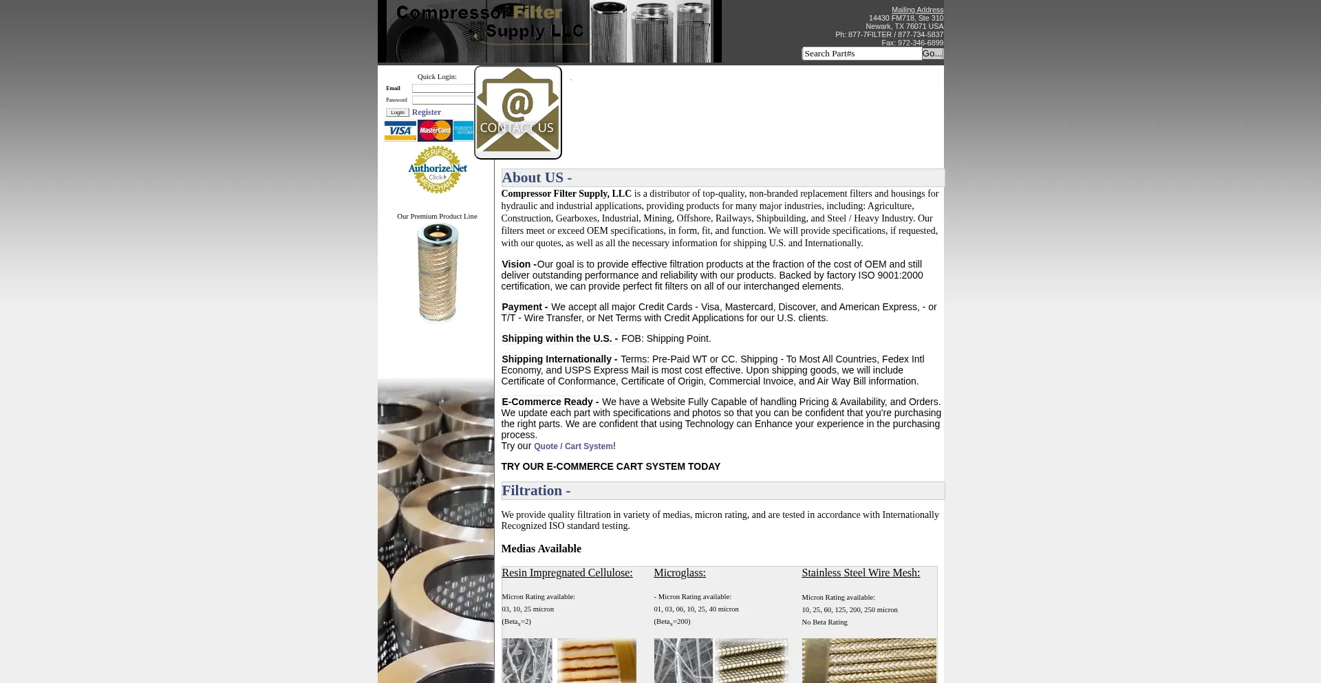 Website screenshot of Compressorfiltersupply.com