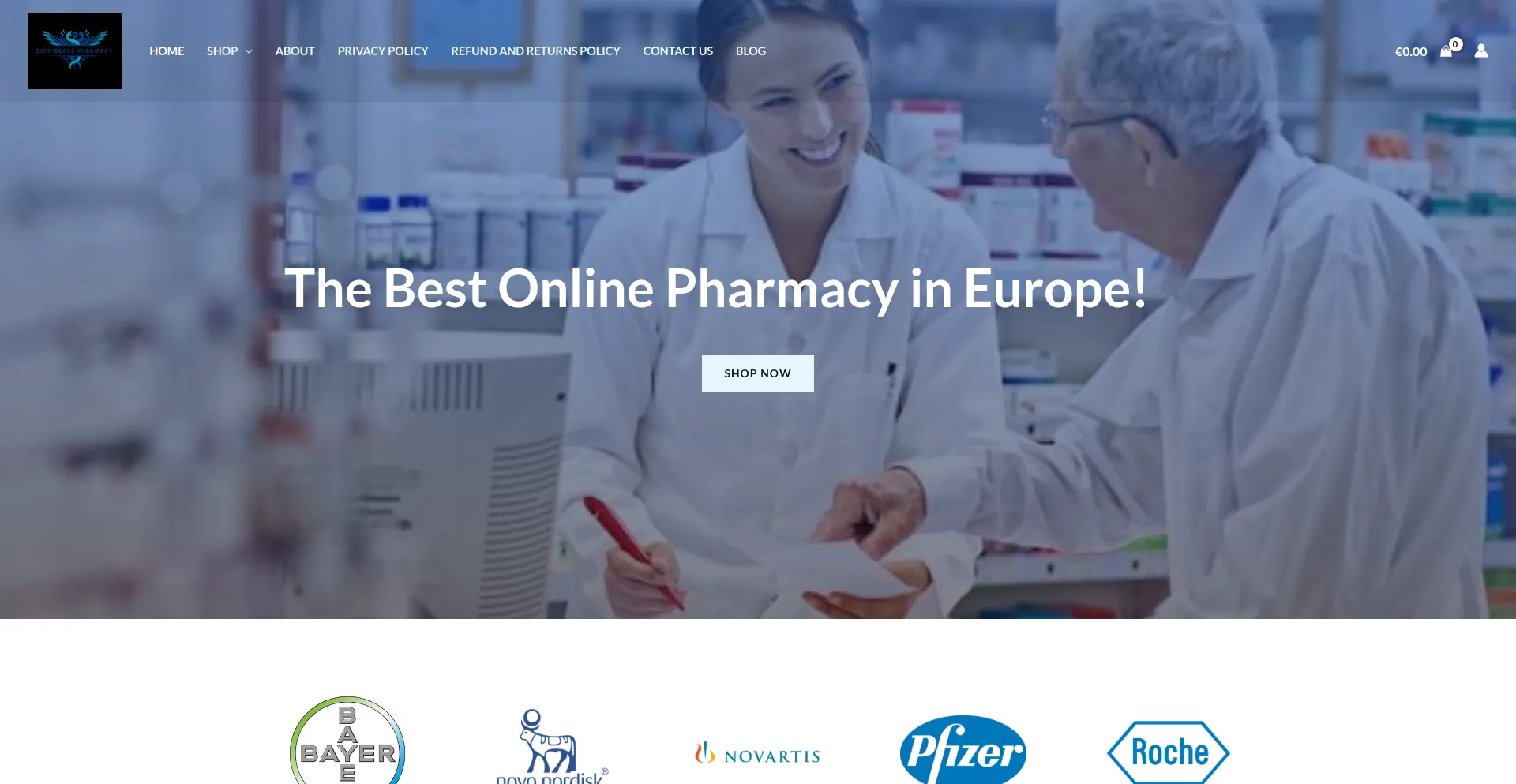 Website screenshot of Confidencepharmacy.eu