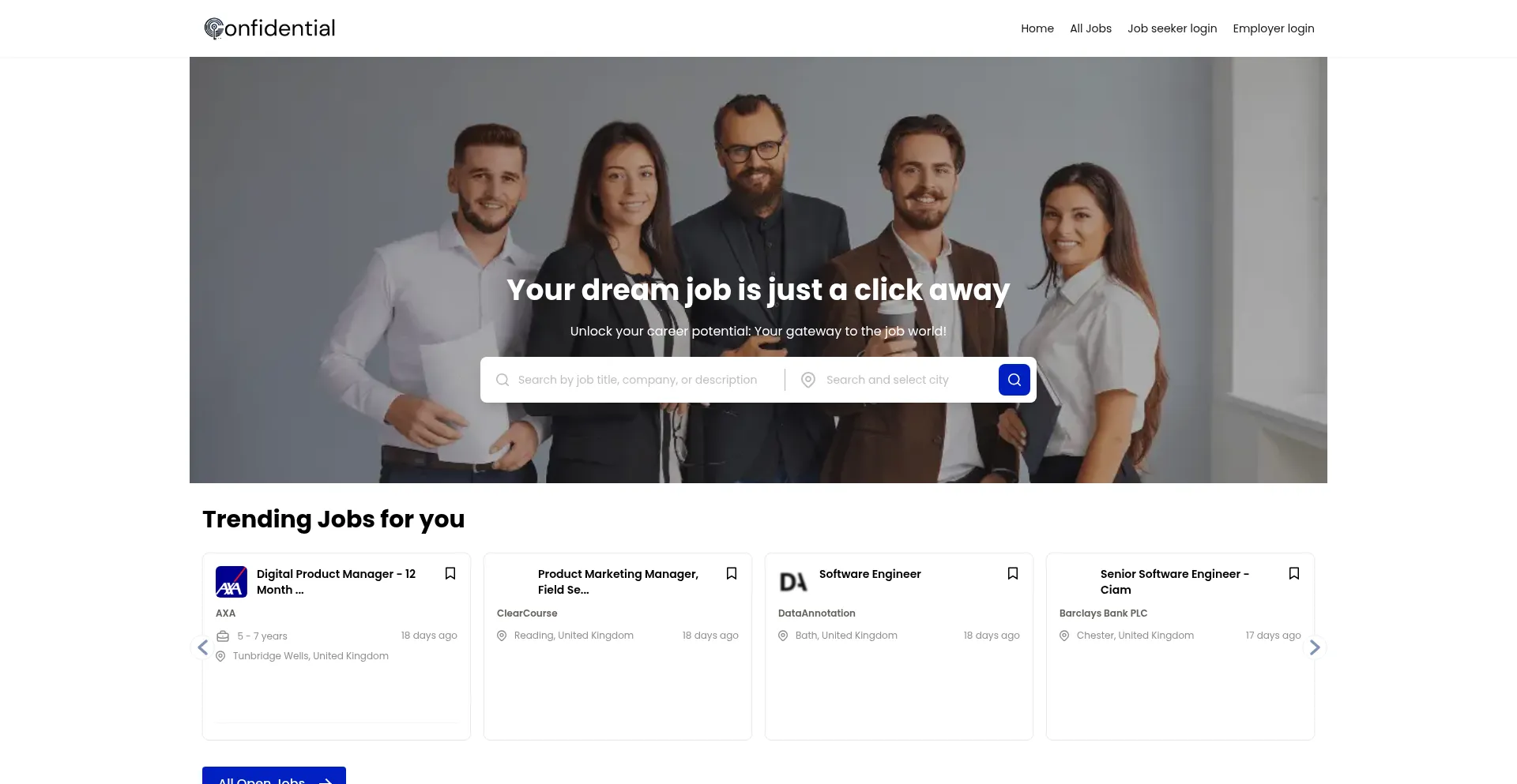 Website screenshot of Confidential.careers