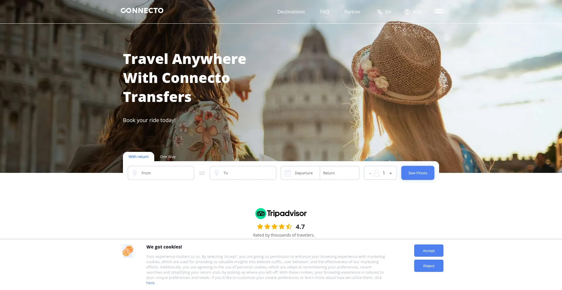 Website screenshot of Connectotransfers.com