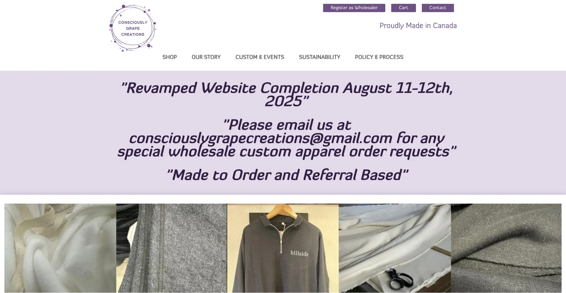 Website screenshot of Consciouslygrapecreations.com