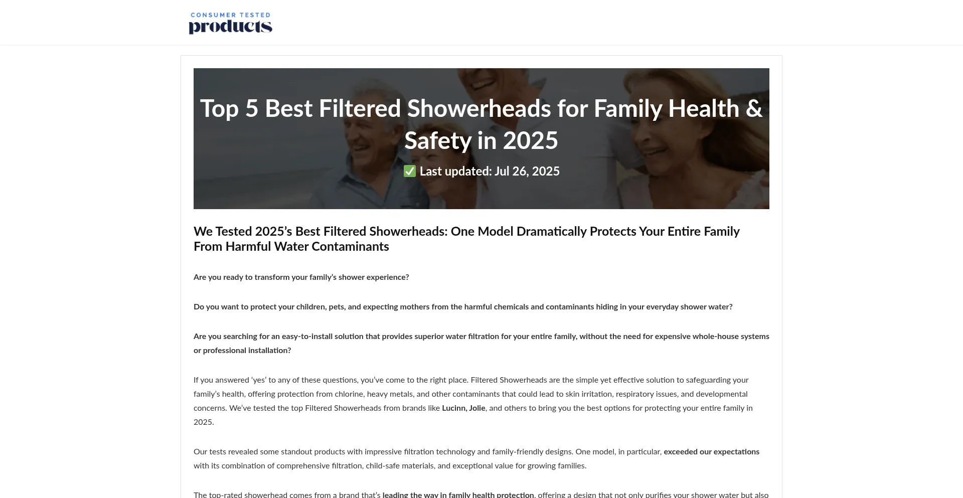 Website screenshot of Consumertestedproducts.com