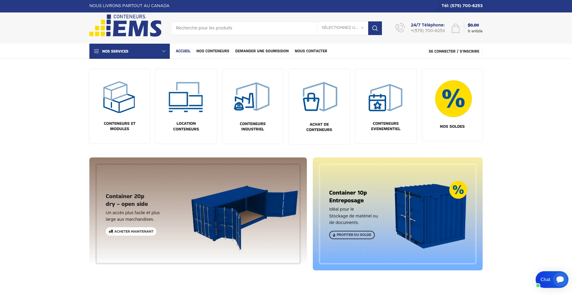 Website screenshot of Conteneurs-ems.ca