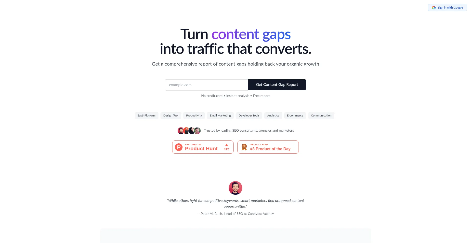 Website screenshot of Contentgapreport.com