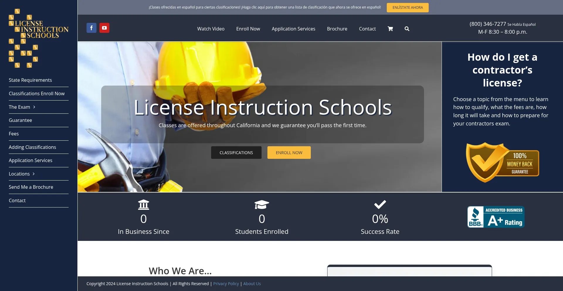 Website screenshot of Contractorschool.com