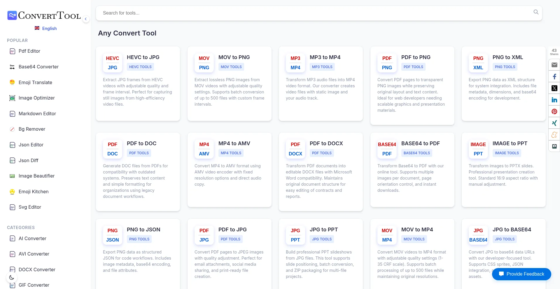 Website screenshot of Converttool.org