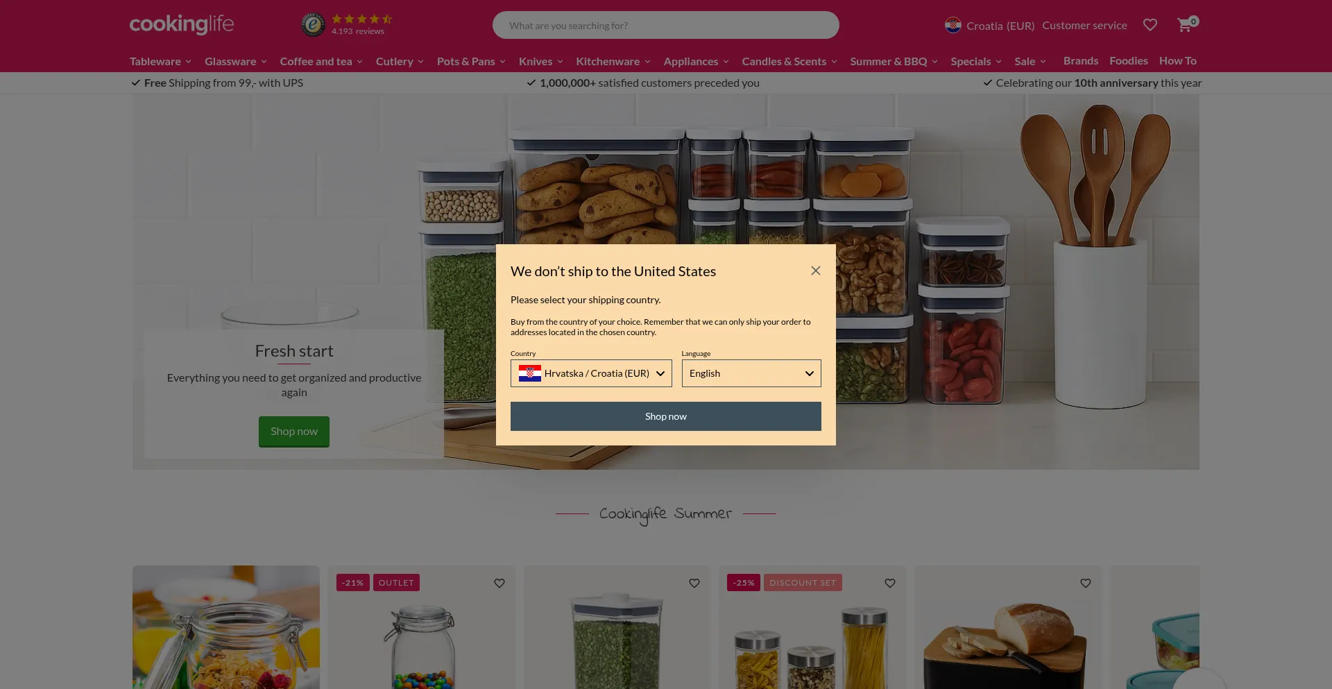Website screenshot of Cookinglife.eu