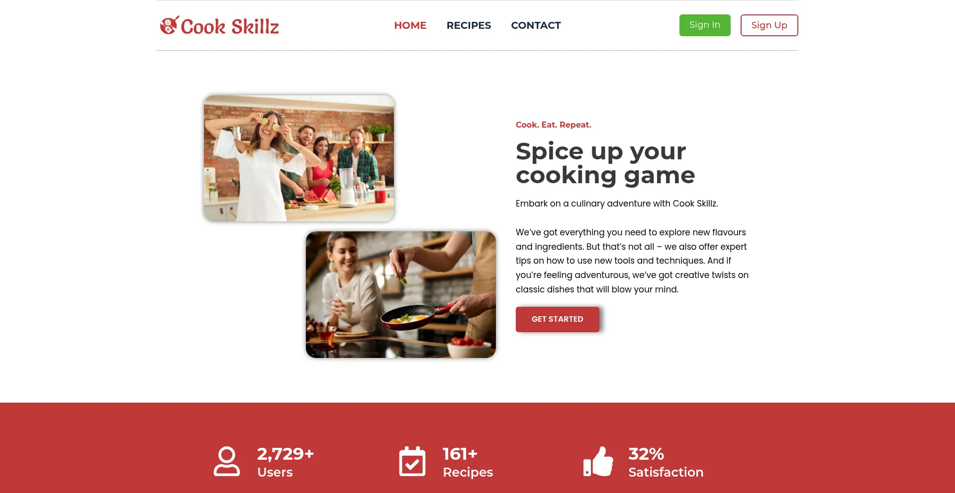 Website screenshot of Cookskillz.com