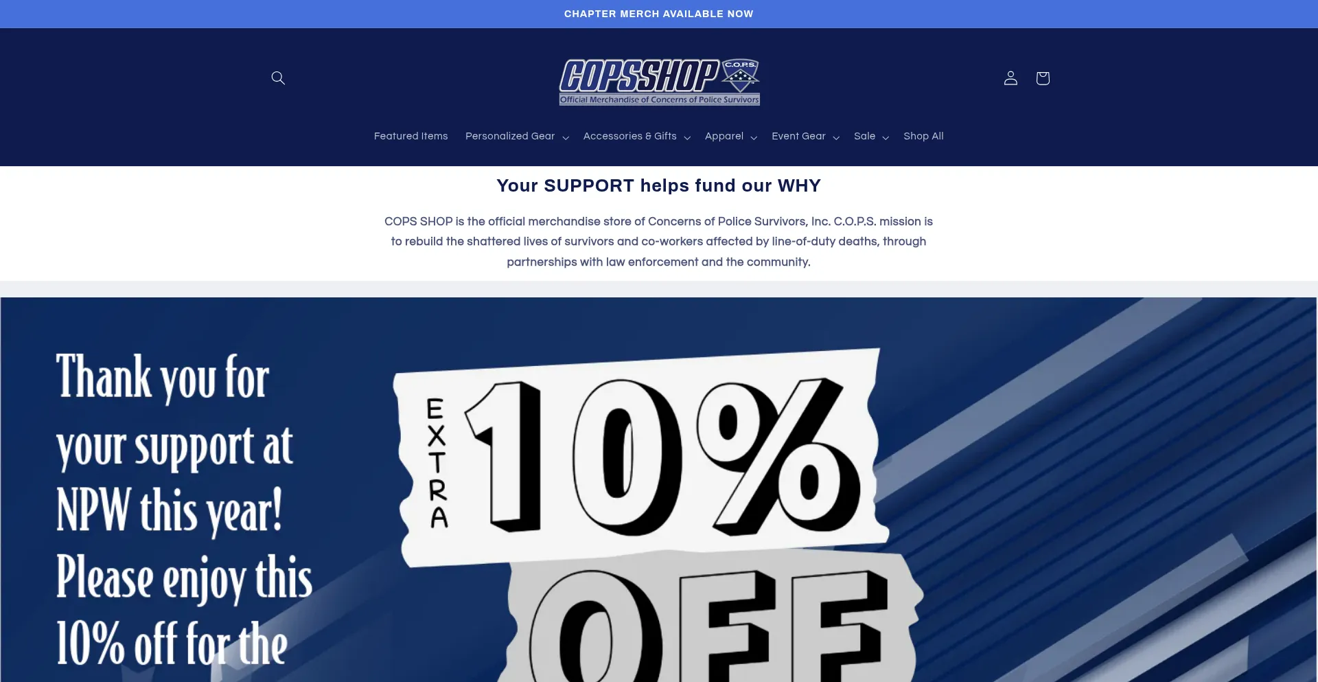 Website screenshot of Copsshop.org