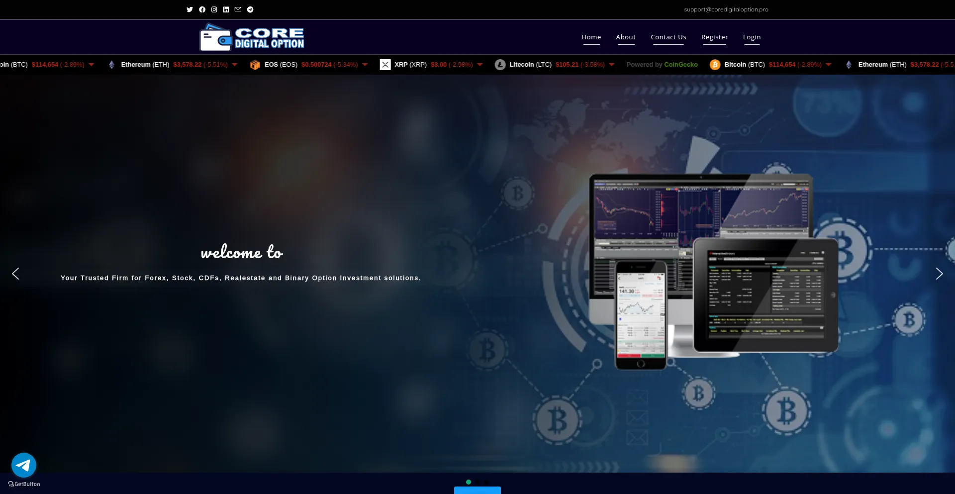 Website screenshot of Coredigitaloption.pro