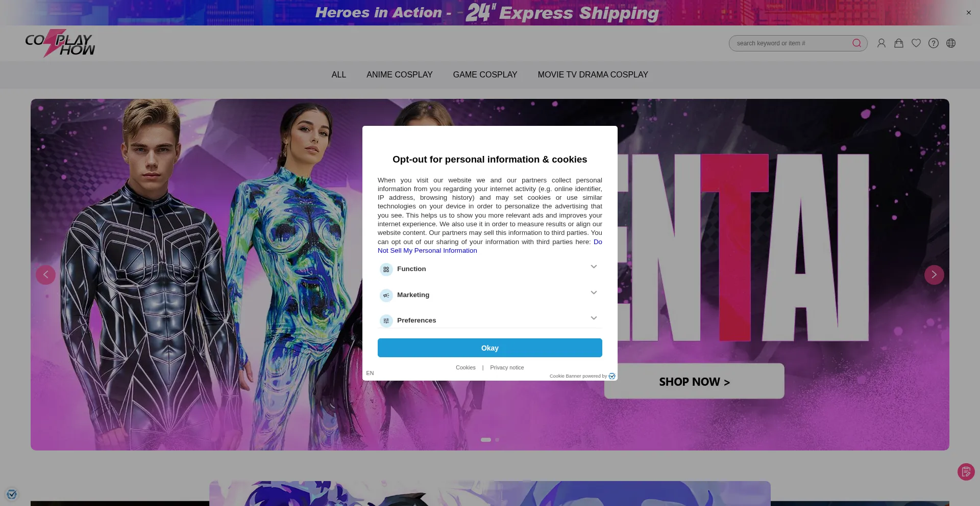 Website screenshot of Cosplayshow.com