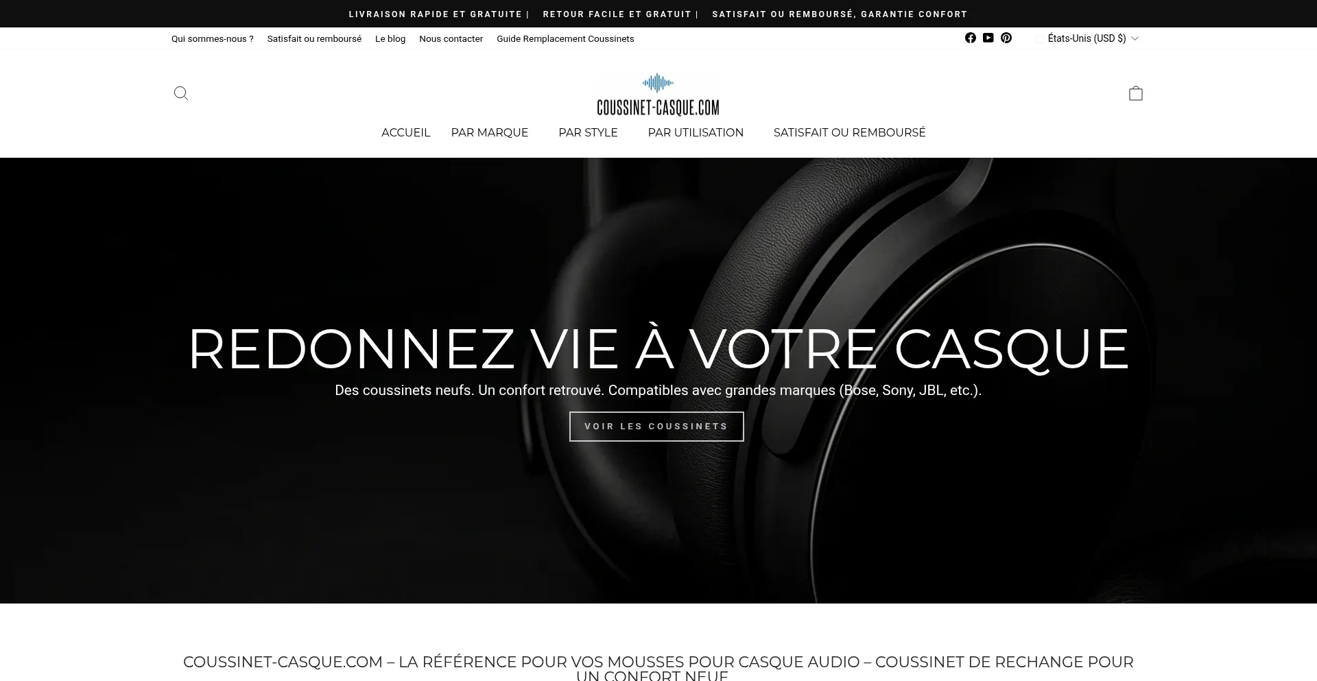 Website screenshot of Coussinet-casque.com