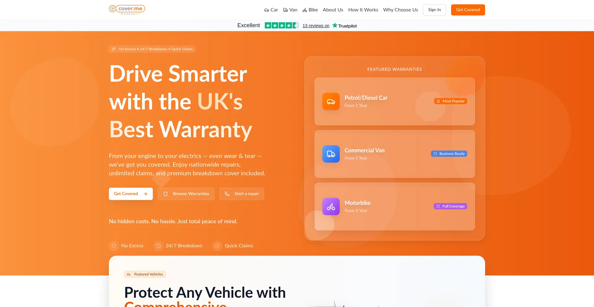 Website screenshot of Coverme-warranty.co.uk