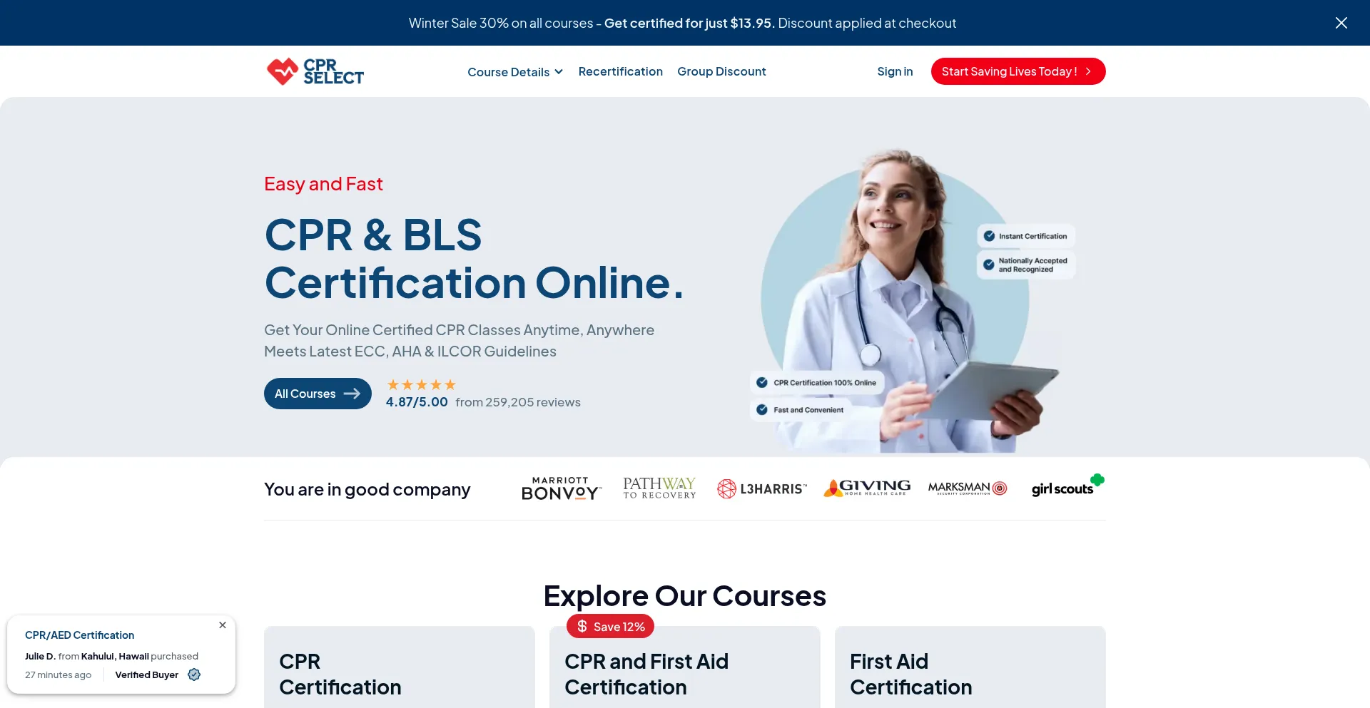 Website screenshot of Cprselect.com