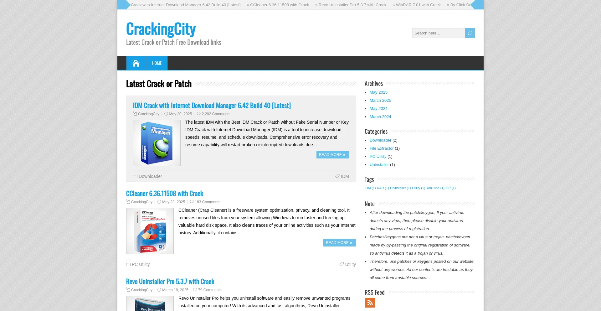 Website screenshot of Crackingcity.com