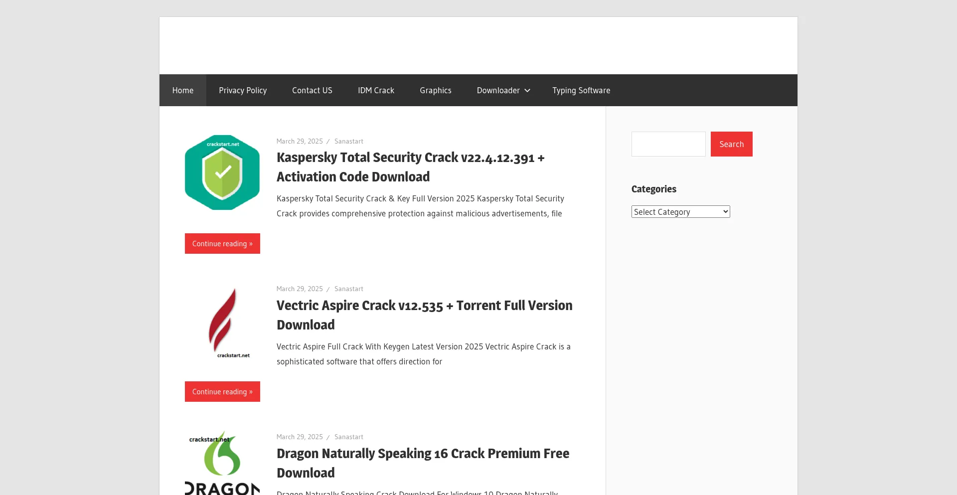Website screenshot of Crackstart.net