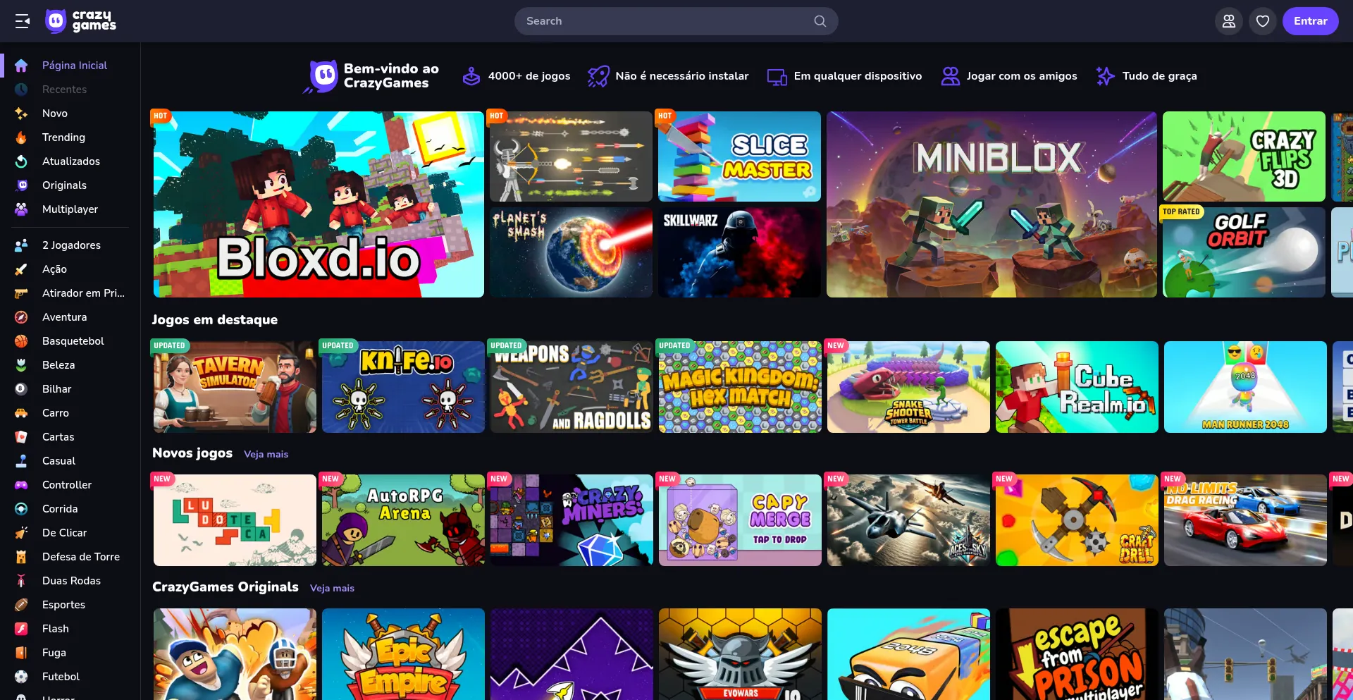 Website screenshot of Crazygames.com.br