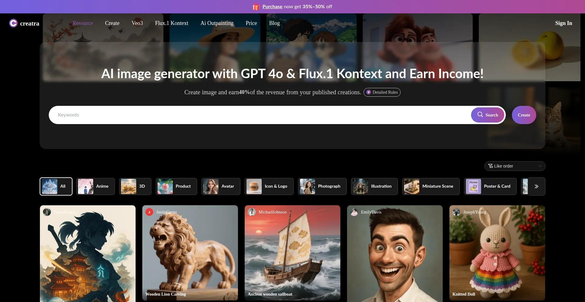 Website screenshot of Creatra.art