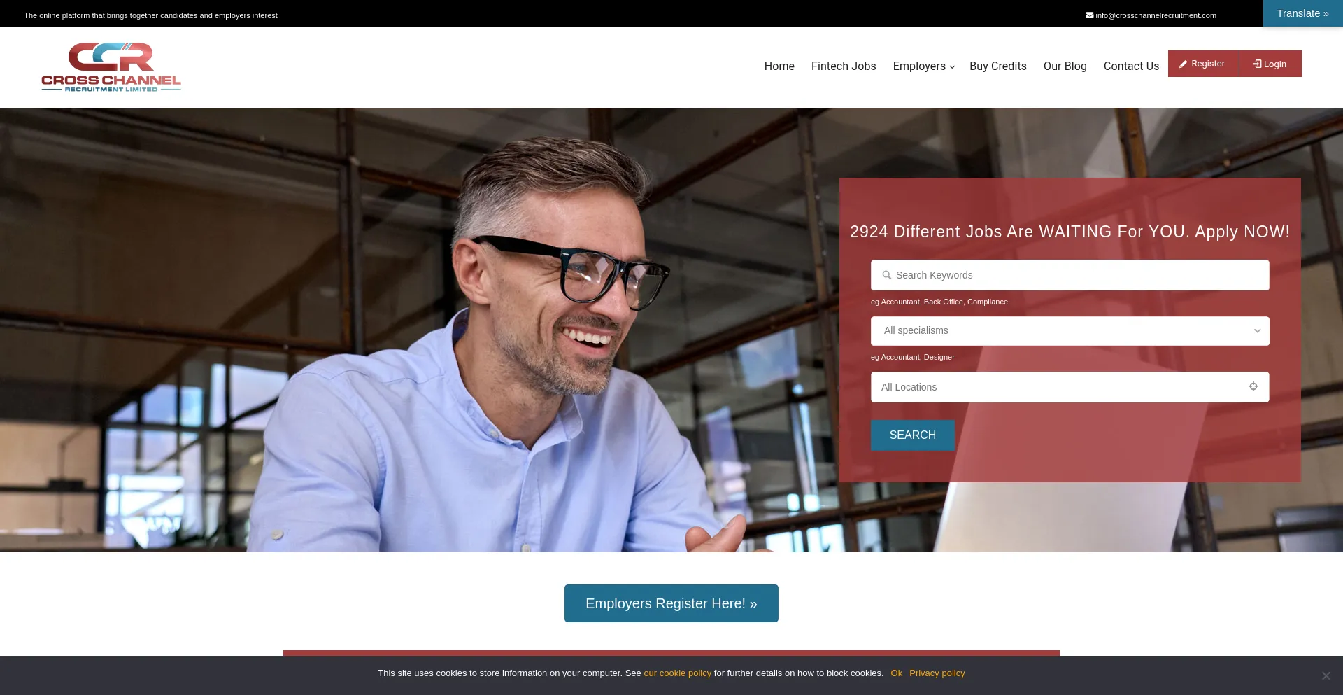 Website screenshot of Crosschannelrecruitment.com