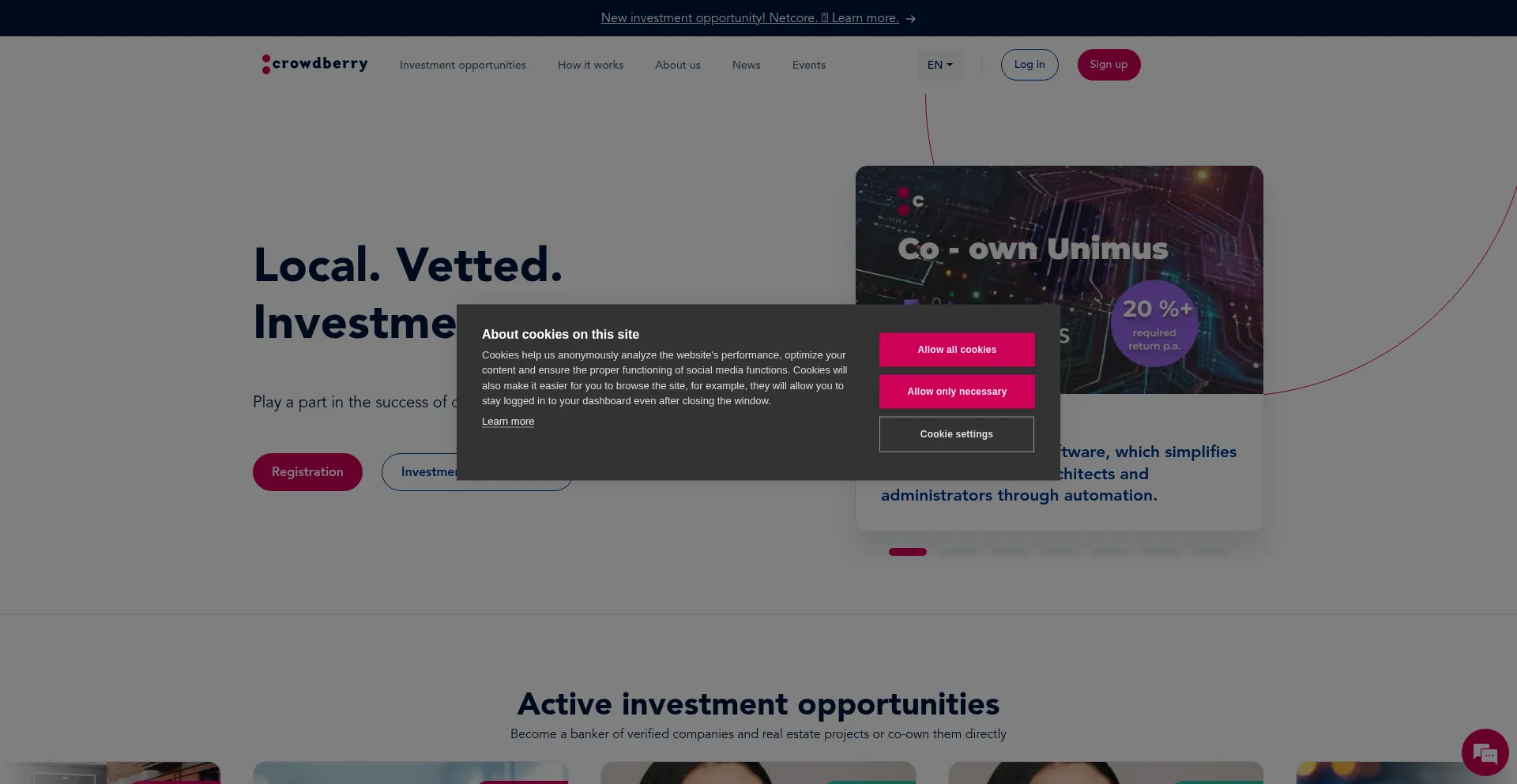Website screenshot of Crowdberry.eu