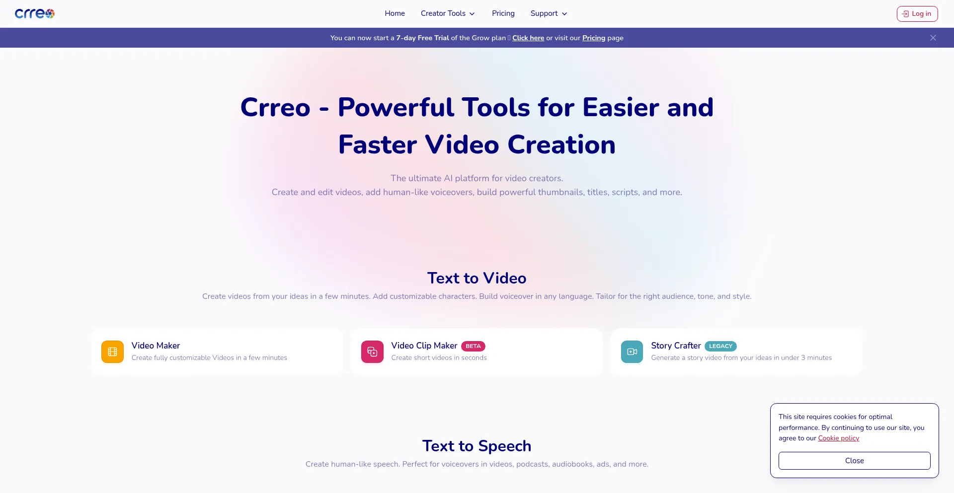 Website screenshot of Crreo.ai