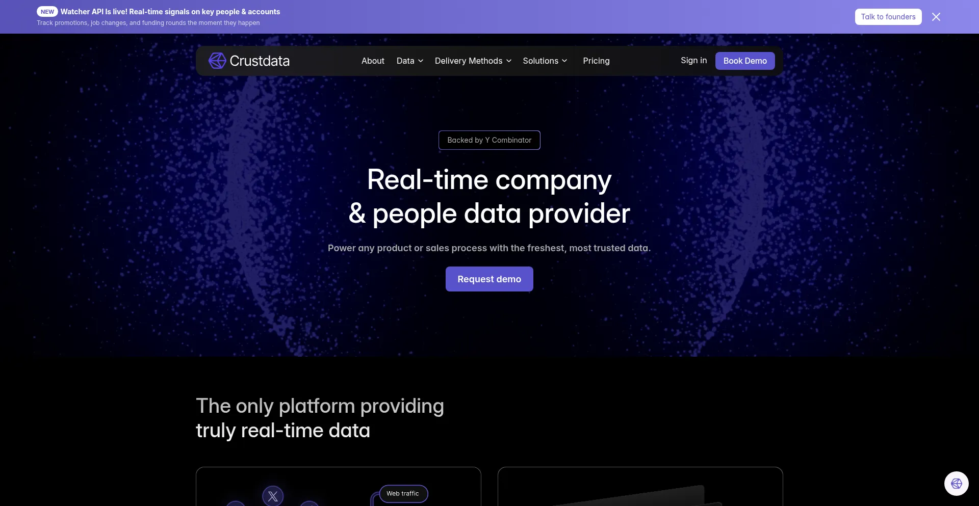 Website screenshot of Crustdata.com