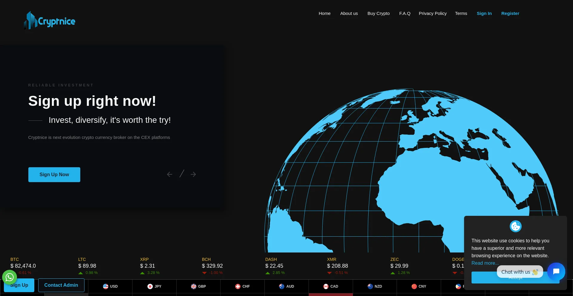 Website screenshot of Cryptnice.com