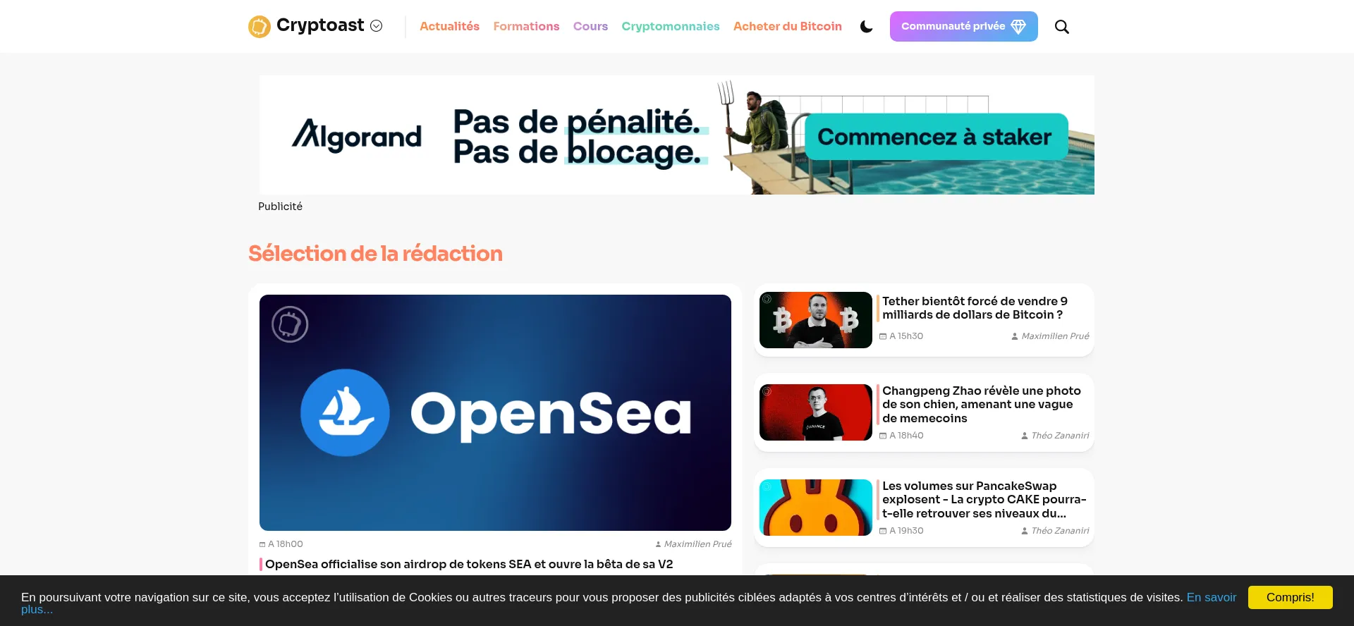Website screenshot of Cryptoast.fr