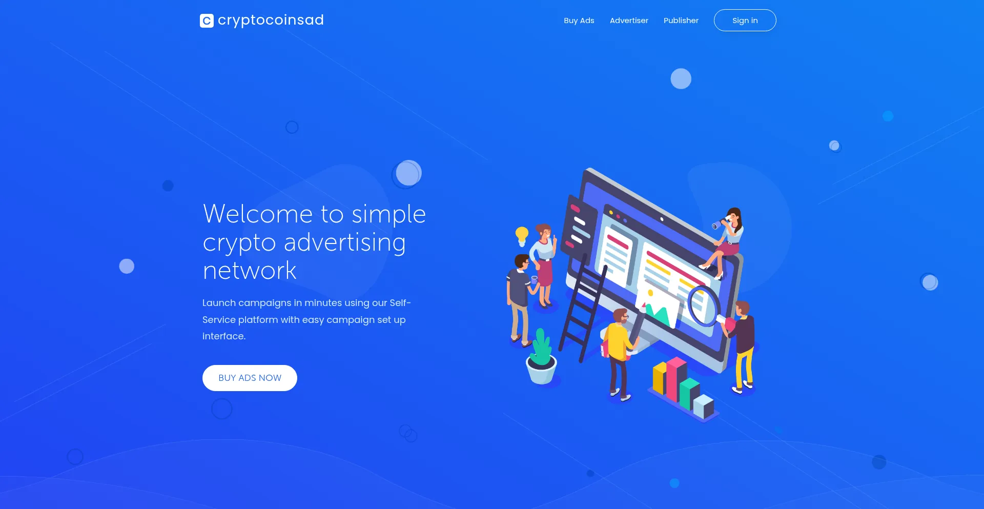 Website screenshot of Cryptocoinsad.com
