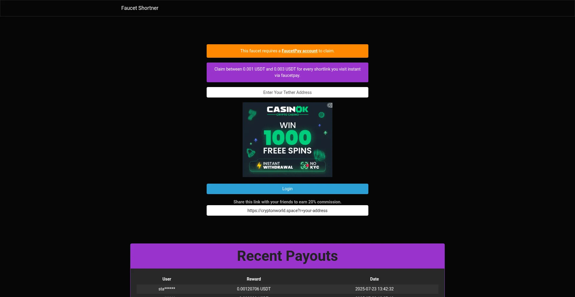 Website screenshot of Cryptonworld.space