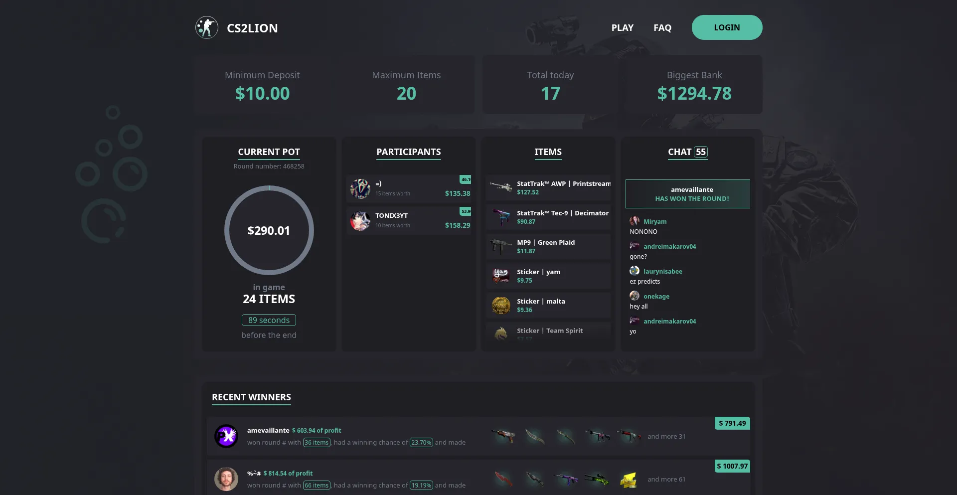 Website screenshot of Cs2lion.com