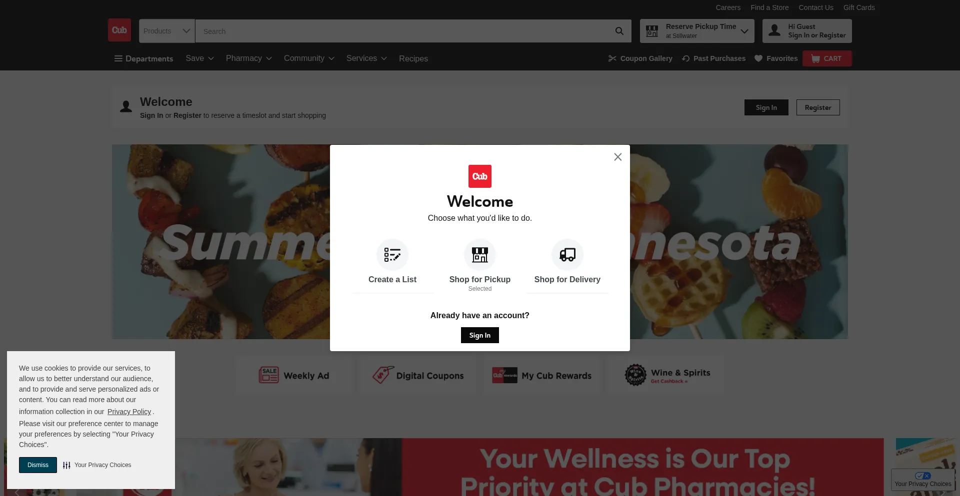 Website screenshot of Cub.com