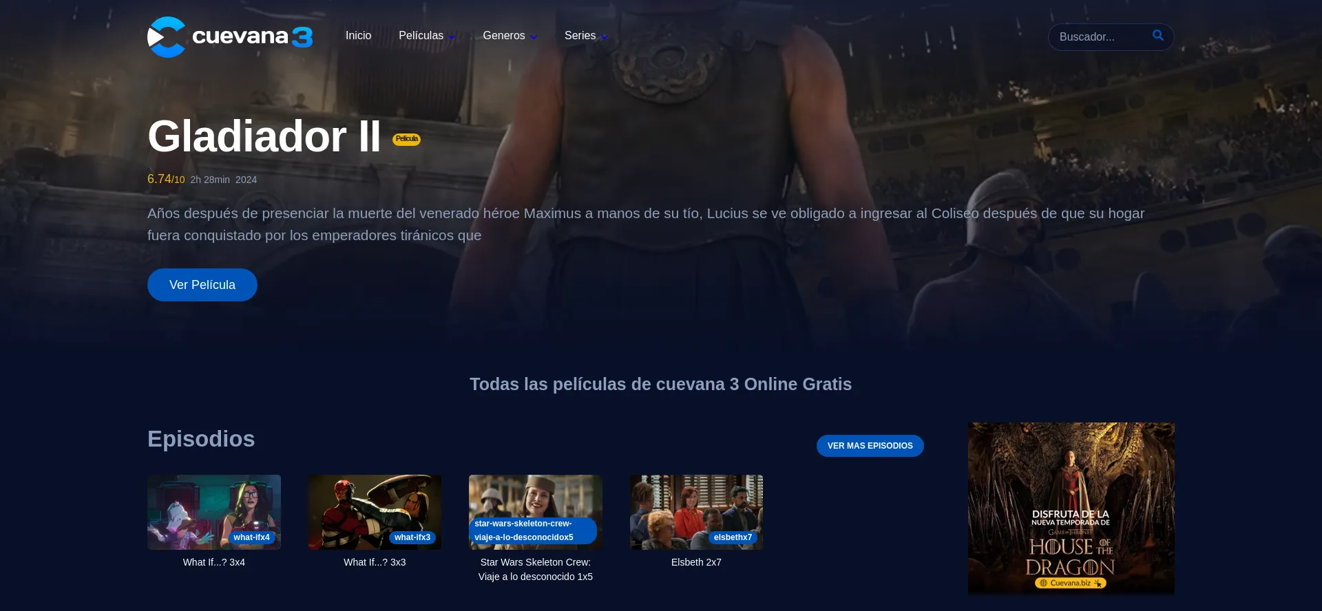 Website screenshot of Cuevana.is