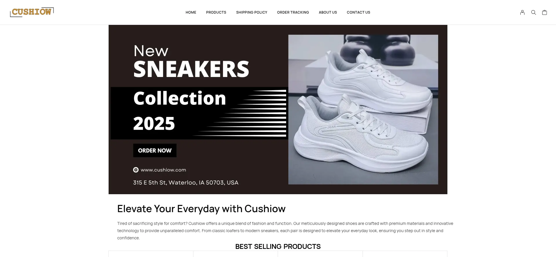 Website screenshot of Cushiow.com