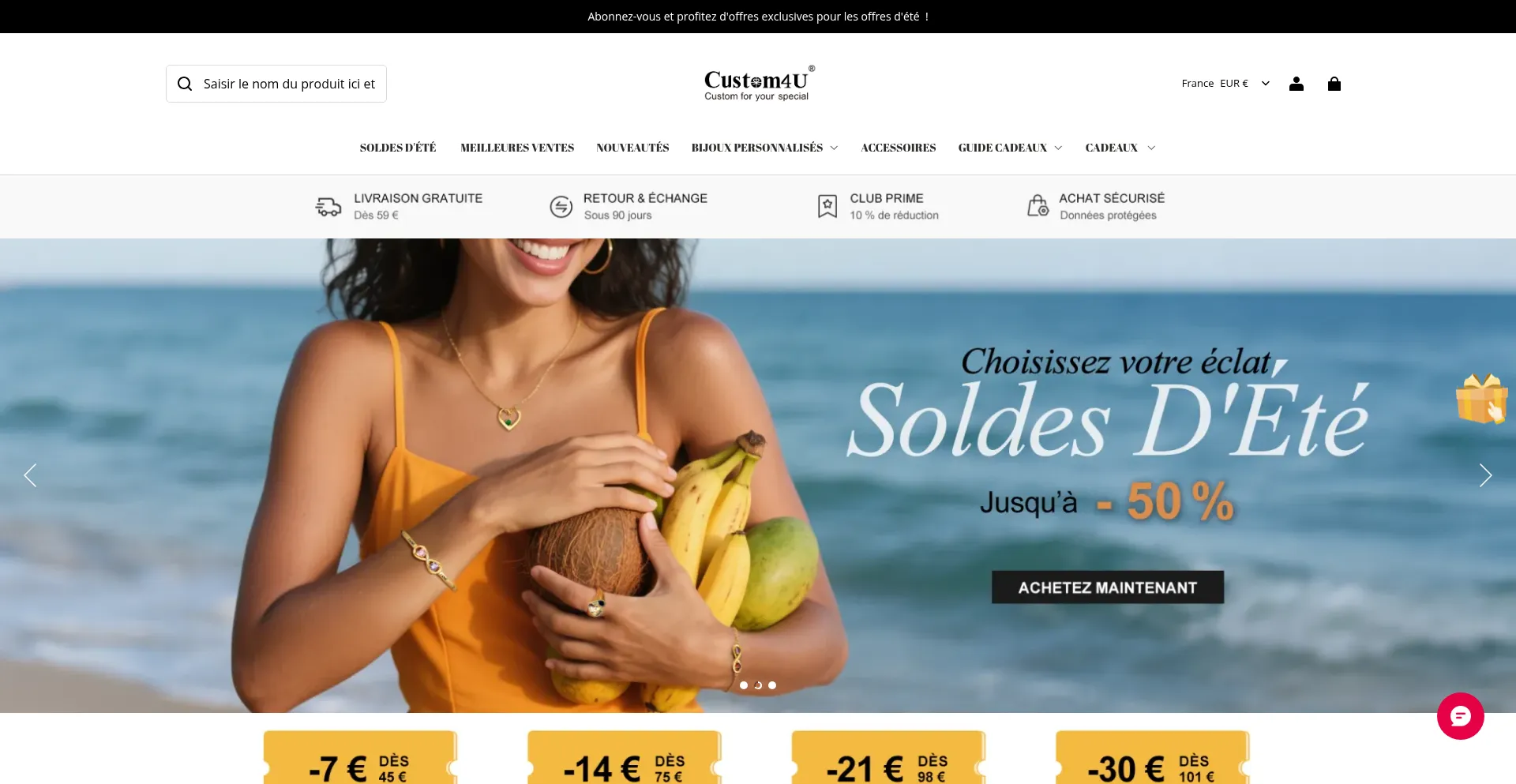 Website screenshot of Custom4u.fr