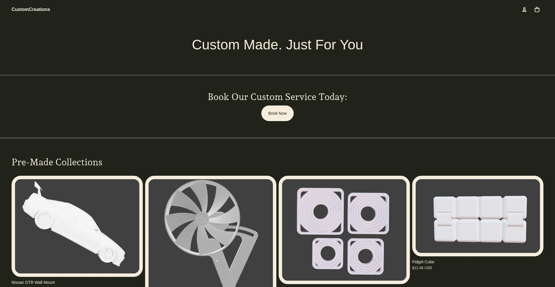 Website screenshot of Customcreationss.com
