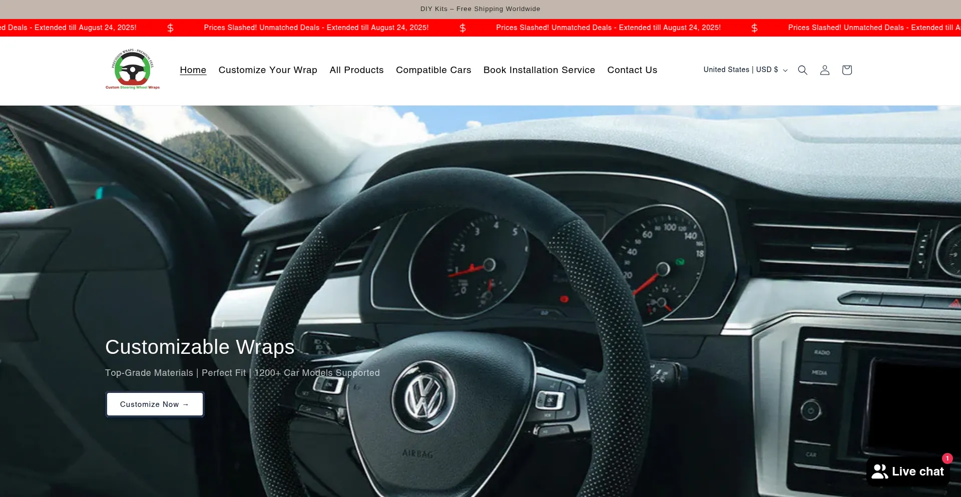 Website screenshot of Customsteeringwheelwraps.com.au