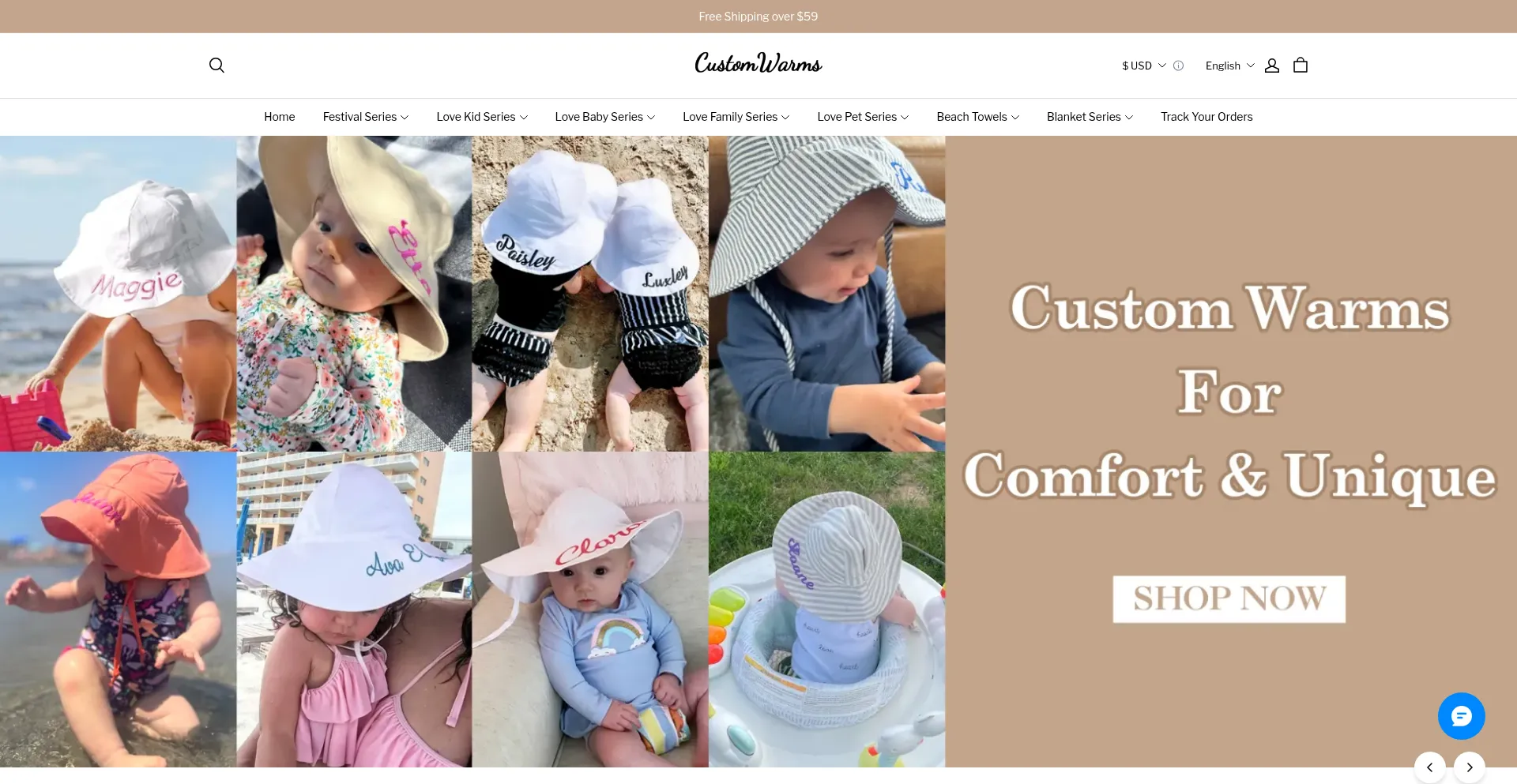 Website screenshot of Customwarms.com